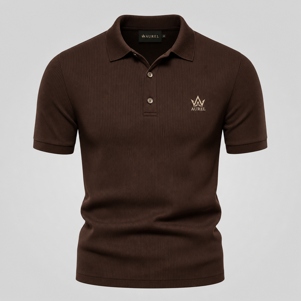 AUREL Premium Ribbed Polo — Chocolate