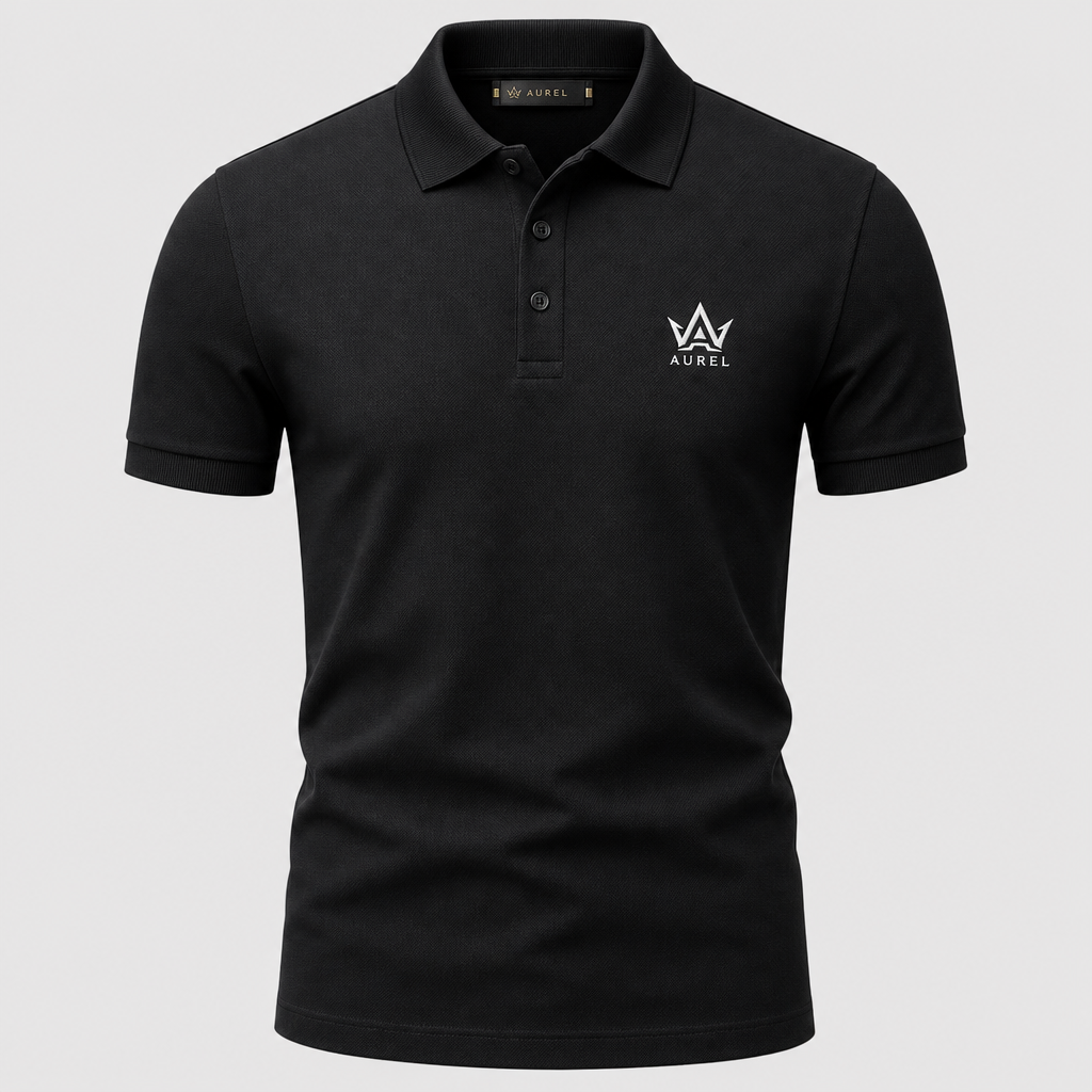 AUREL Premium Ribbed Polo — Midnight Black