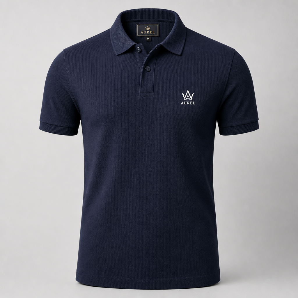 AUREL Premium Ribbed Polo — Navy