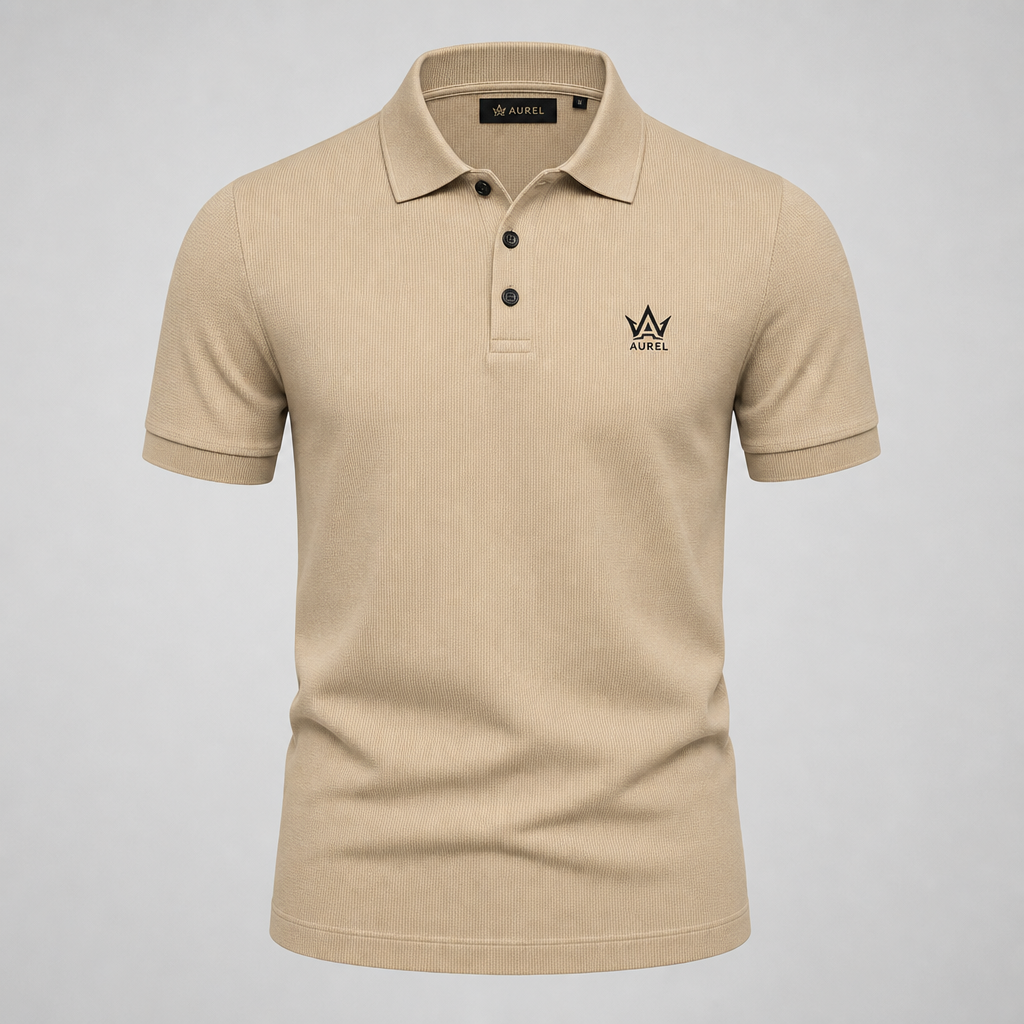 AUREL Premium Ribbed Polo — Stone Beige