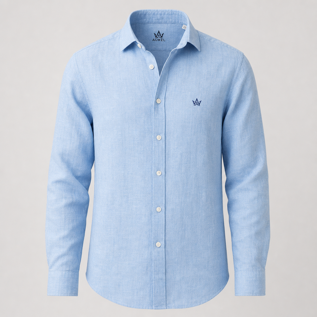 AUREL Linen Blend Shirt — Light Blue