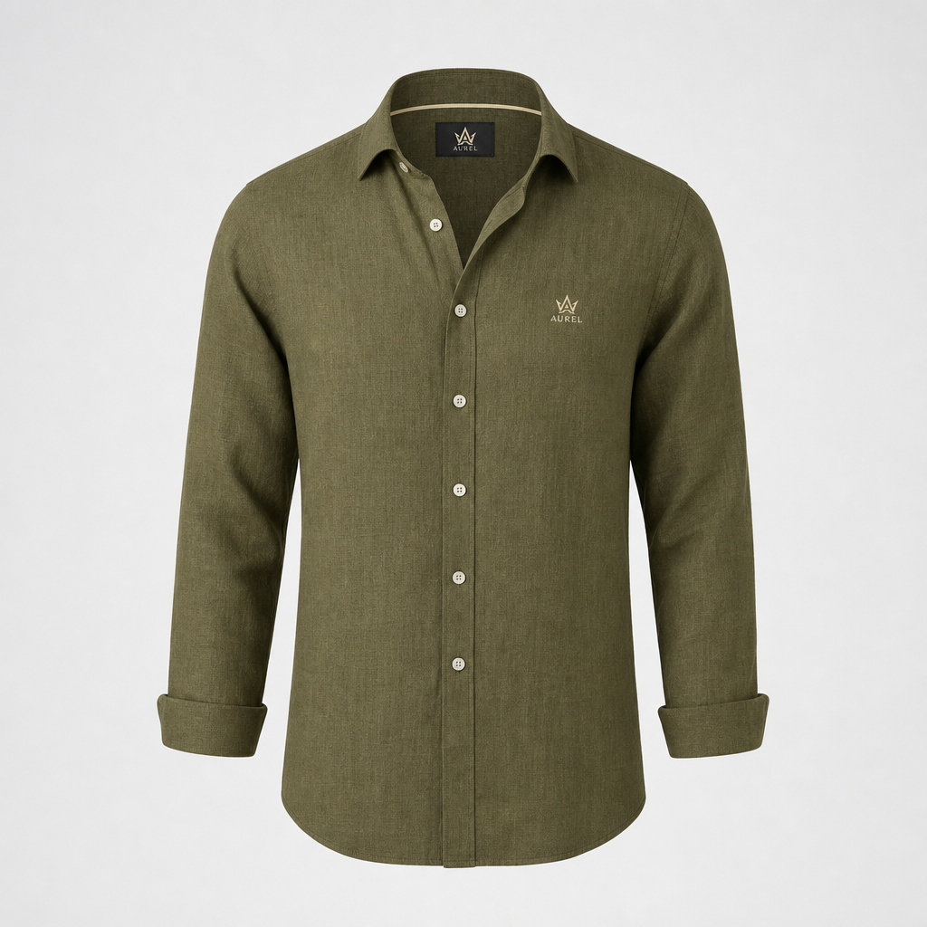 AUREL Linen Blend Shirt — Olive