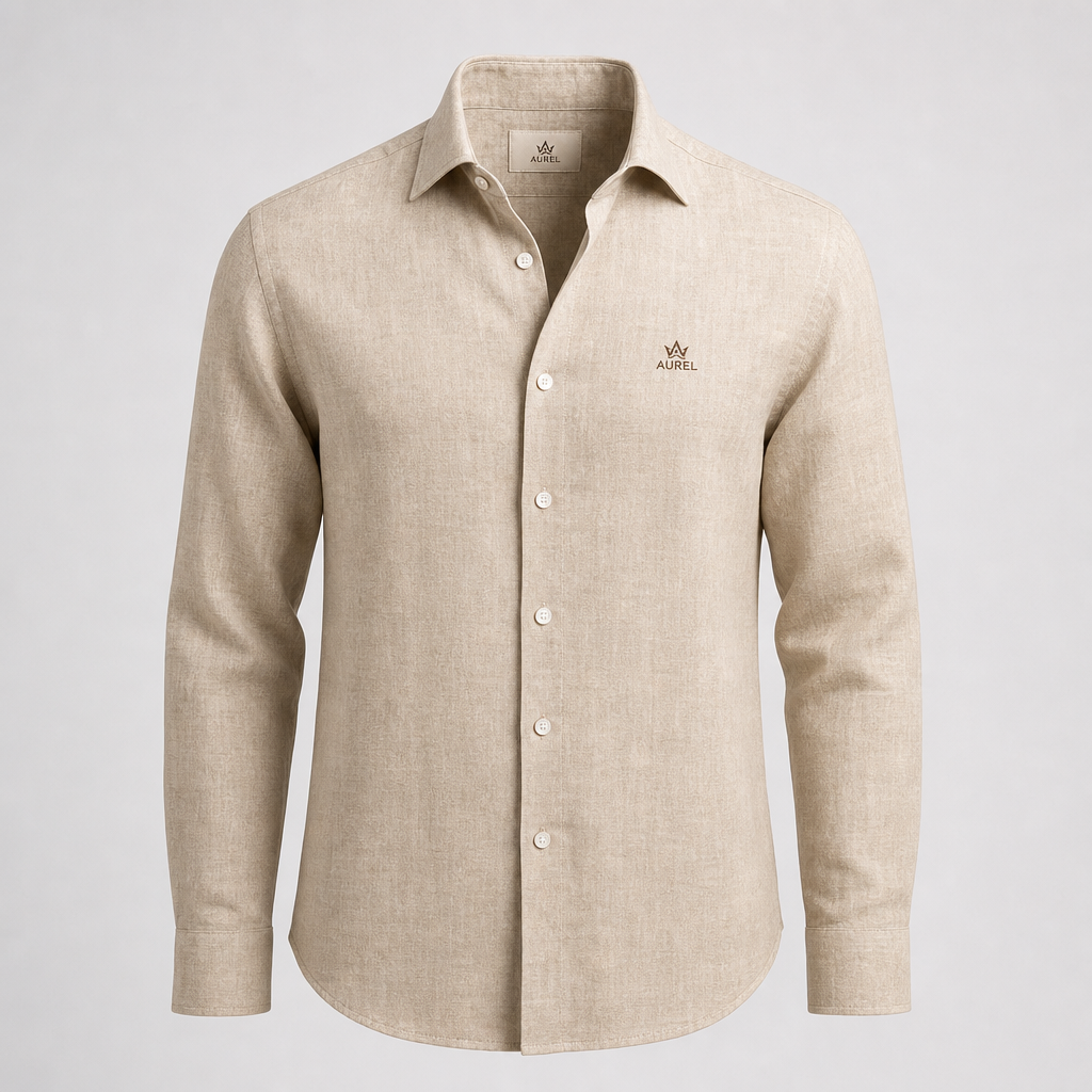 AUREL Linen Blend Shirt — Sand Beige